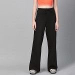 Women Black Regular Fit Solid Wide Leg Track Pants