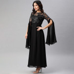 Women Black Embellished Slit Sleeves Maxi Dress