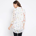 White & Blue Shirt Collar Floral Printed Tunic