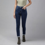 Women Blue Skinny Fit Mid-Rise Clean Look Stretchable Cropped Jeans