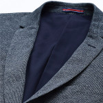 Men Navy Blue Self-Design Super Slim Fit Single-Breasted Blazer