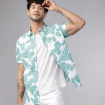 Men Green & White Slim Fit Printed Casual Shirt