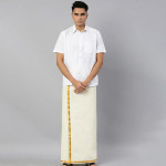 Men Cream-Colour & Maroon Solid Sequin Velvet Finish Border Stitched Dhoti