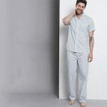 Men White Printed Pure Cotton Night suit