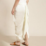 Mens Cream-Coloured Pure Cotton Double Layer Dhoti Gold Zari Border