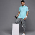 Men Blue Tech Brand Logo Polo Collar Loose T-shirt