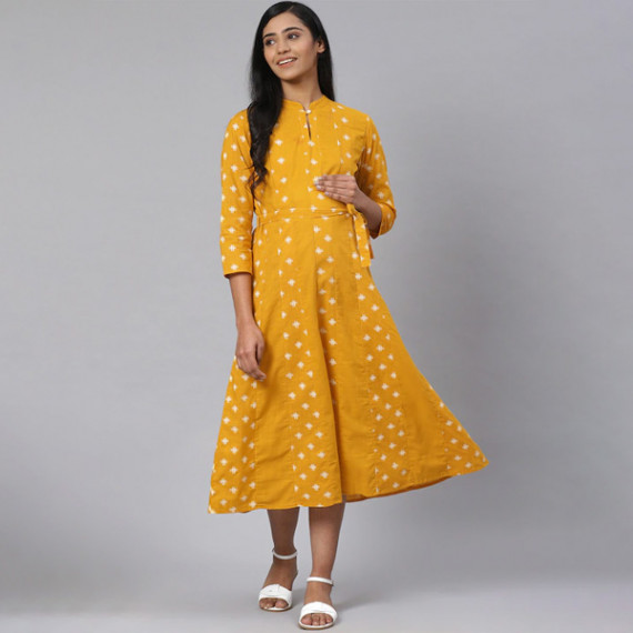 http://631760.leandytrade-hk.tech/products/women-mustard-yellow-off-white-printed-pure-cotton-maternity-a-line-dress